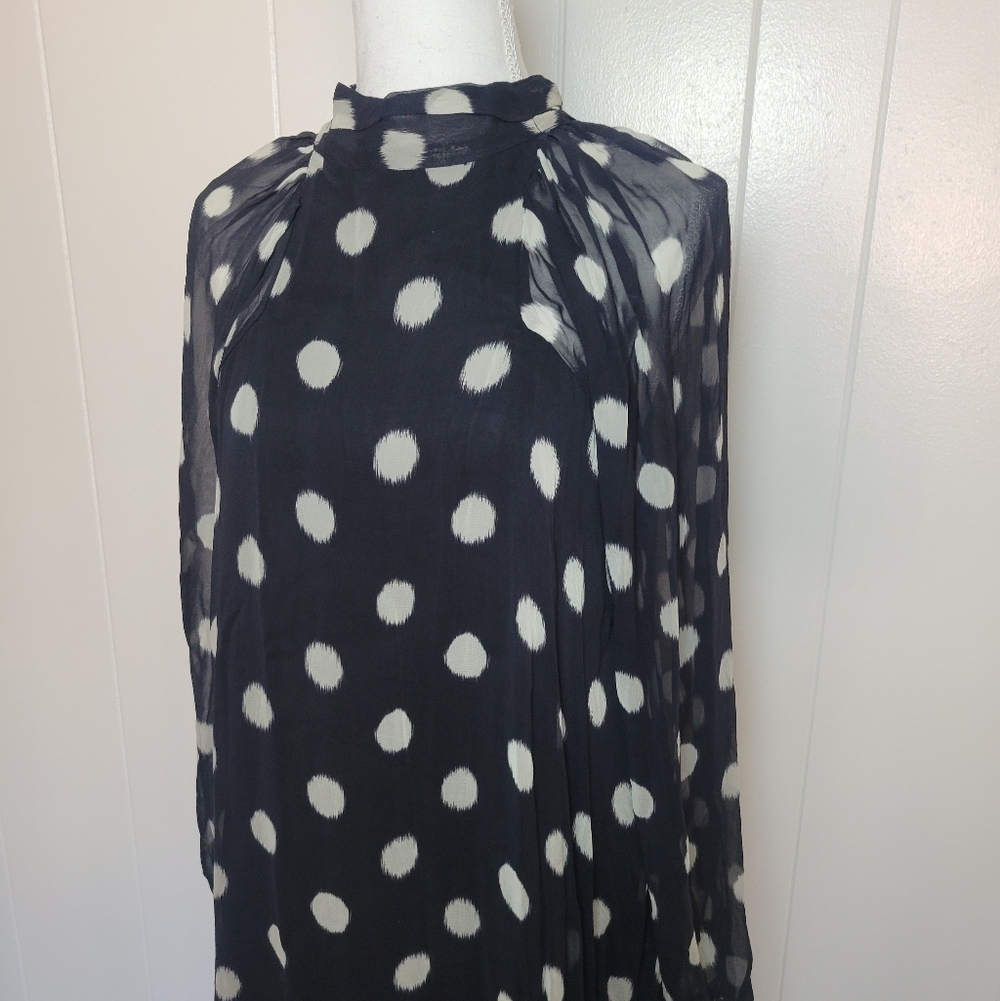 NWT Anthropologie × Maeve Polka Dot Long Sheer Sleeve Mini Dress Tie Back SM - Picture 7 of 16